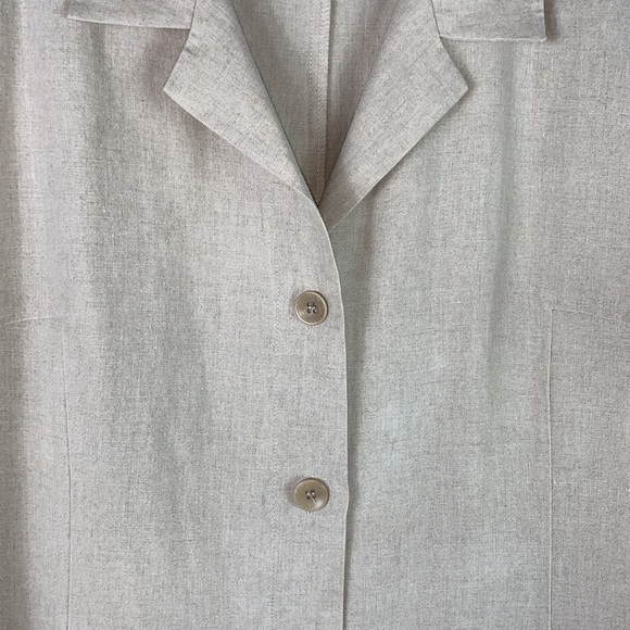 Marina Rinaldi Puro Lino Linen Green Contrast Trim Side Slit Button Midi Dress - Picture 7 of 15